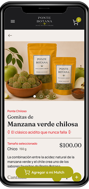 Product detail screen for green apple chili gummies with price and add to Match action